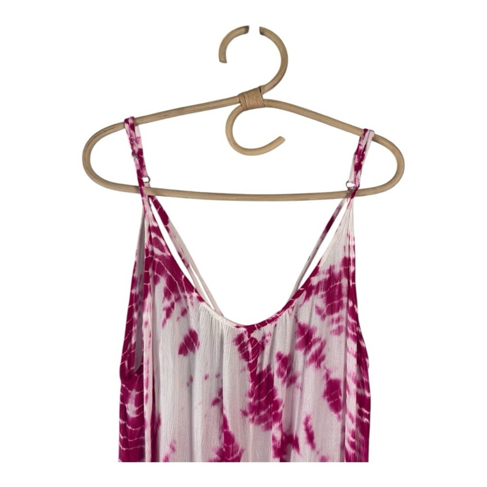 Raviya Tie - Dye Maxi Magenta White Gauze Criss Cross Back Flowy Cover Up Dress - Picture 3 of 12